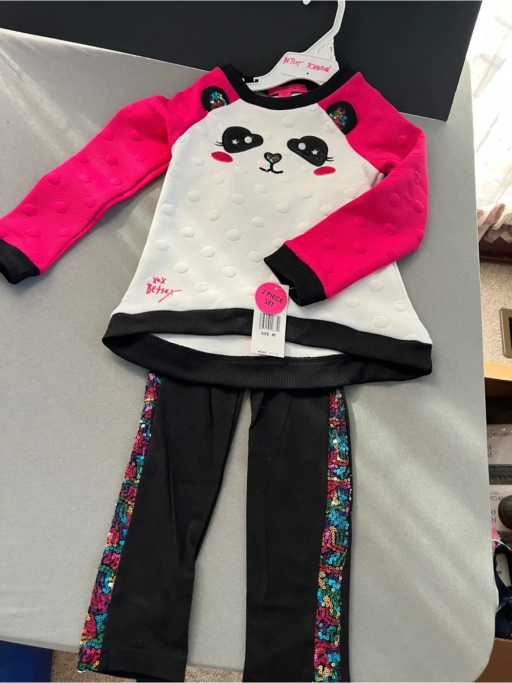 Kids Panda Face Pajama Set - Pink & Black